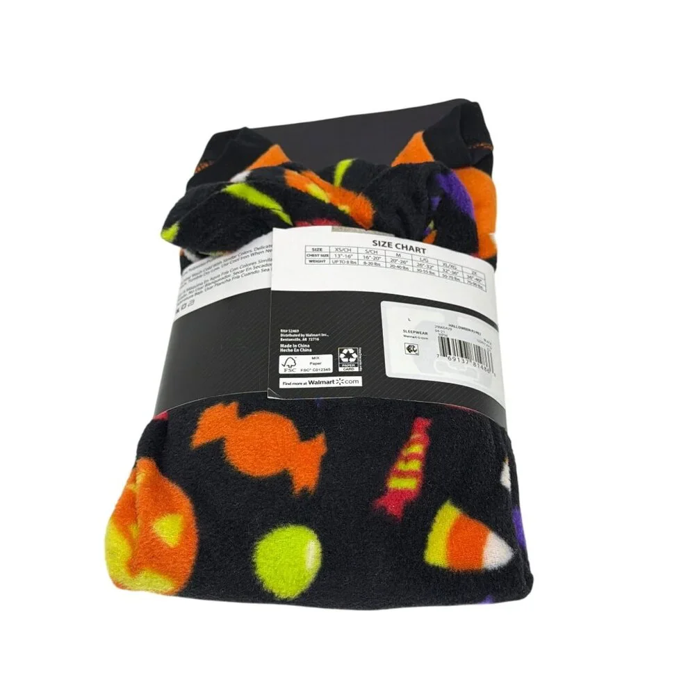 NWT Celebrate Halloween PJ for Pets Large Dog Candy Corn Spooky Fleece Sleepwear